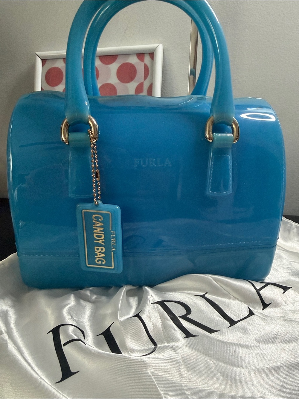 Furla Candy Blue Jelly Mini Handbag Boston Bag Made in Italy - Picture 3 of 13